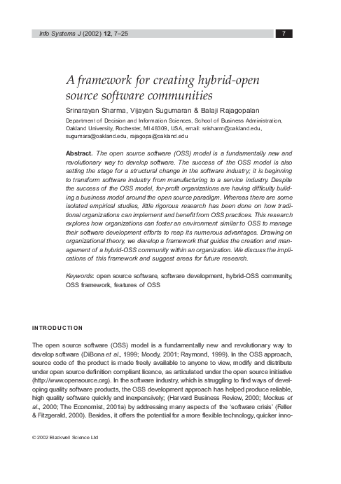 (PDF) A framework for creating hybrid-open source software communities