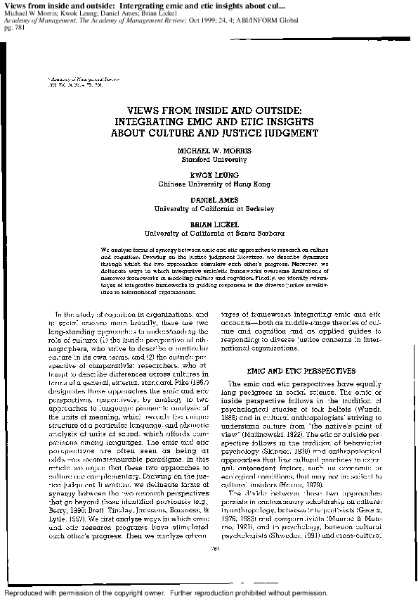 Emic vs etic picture