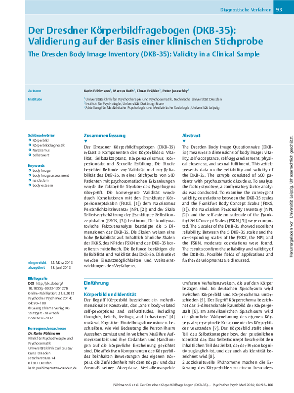 (PDF) [The Dresden Body Image Inventory (DKB-35): validity in a ...