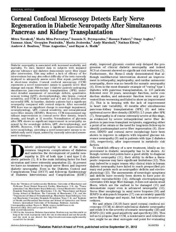 (PDF) Corneal Confocal Microscopy Detects Early Nerve Regeneration in