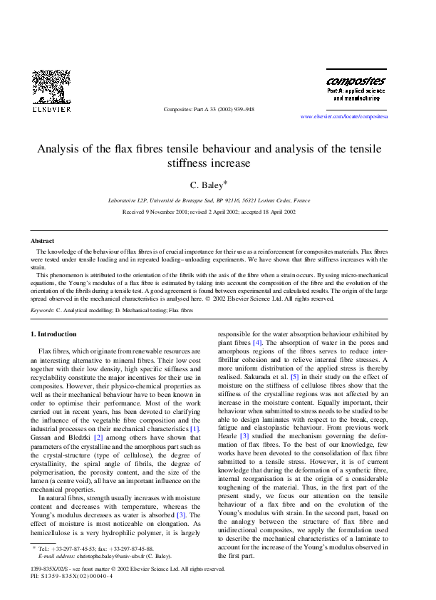 (PDF) Analysis of the flax fibres tensile behaviour and analysis of the ...