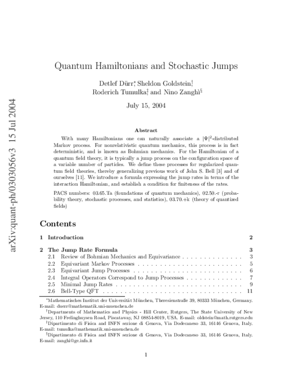 (PDF) Quantum Hamiltonians and Stochastic Jumps