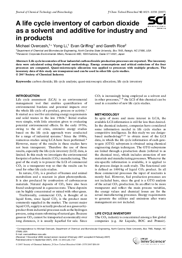 (PDF) A life cycle inventory of carbon dioxide as a solvent and ...