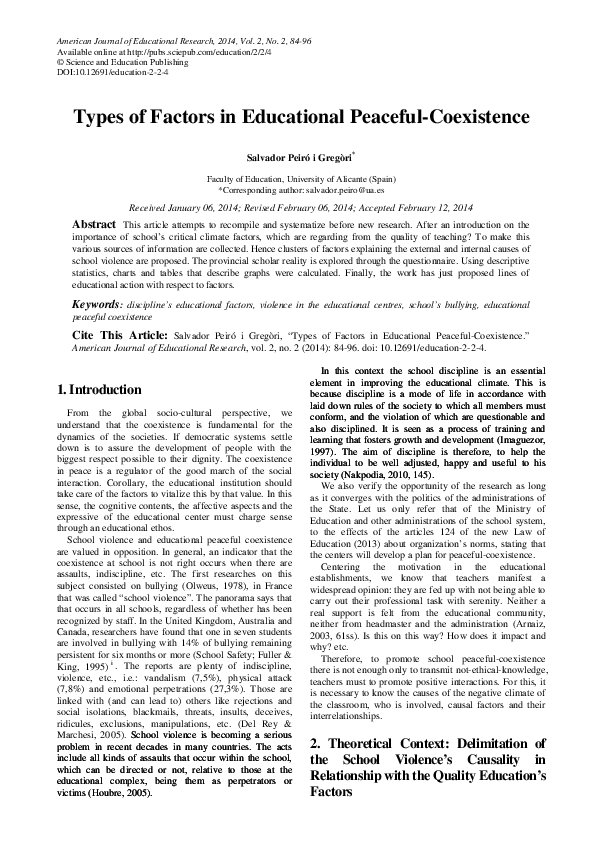 (PDF) Types of Factors in Educational PeacefulCoexistence Salvador