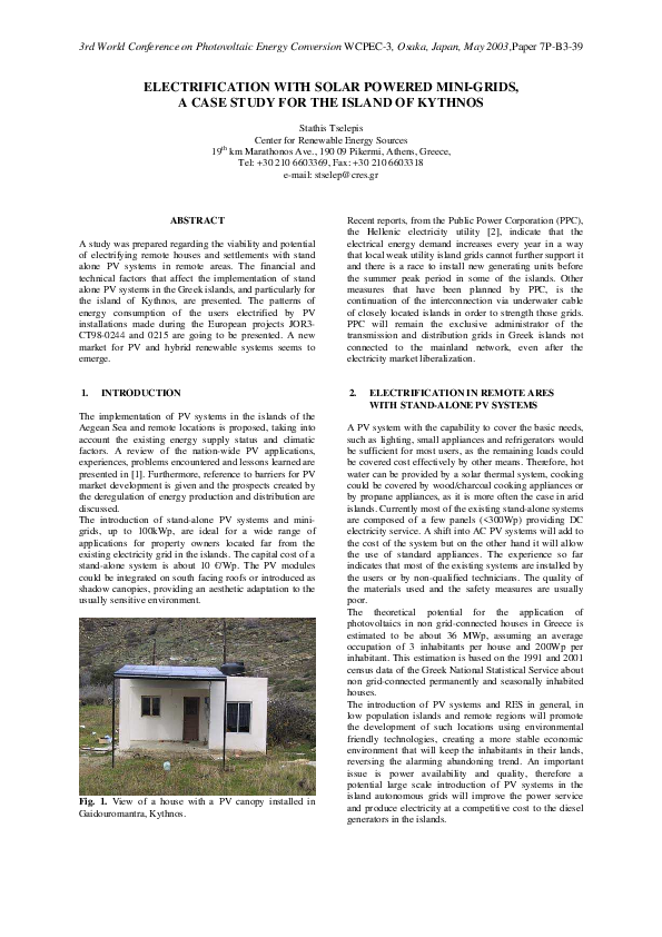 (PDF) Electrification with solar powered mini-grids, a case study for ...
