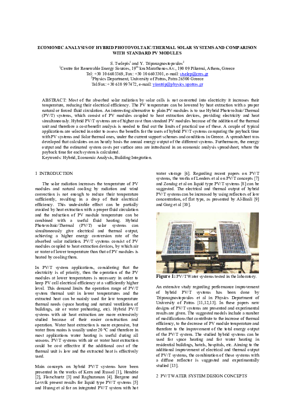 (PDF) Economic analysis of hybrid photovoltaic/thermal solar systems ...
