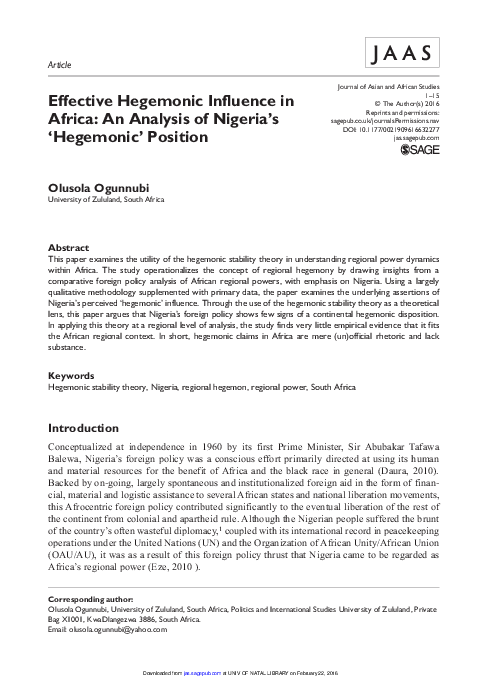 (PDF) Effective Hegemonic Influence in Africa: An Analysis of Nigeria's ...