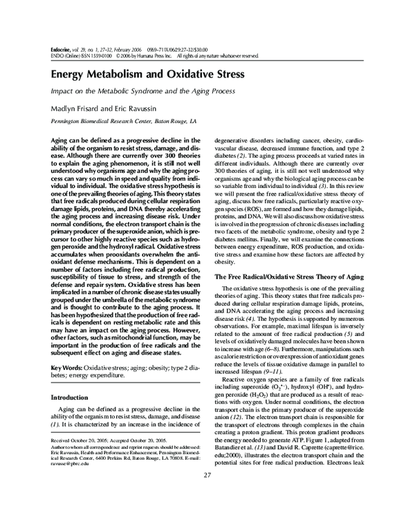 (PDF) Energy metabolism and oxidative stress: impact on the metabolic ...