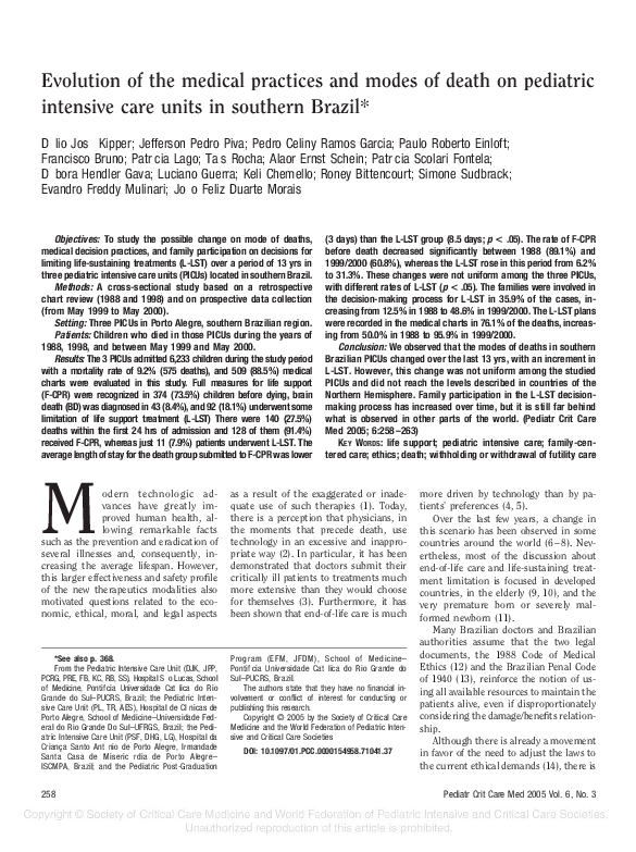 (PDF) Evolution of the medical practices and modes of death on ...