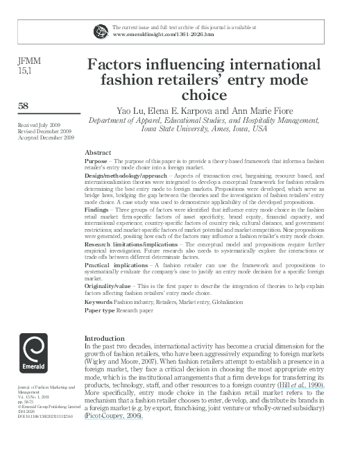 (PDF) Factors influencing international fashion retailers' entry mode ...