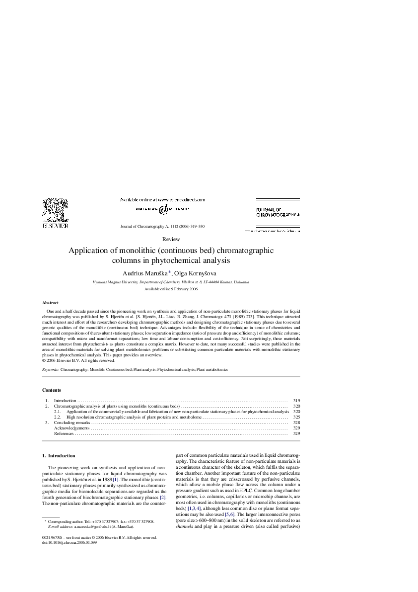 (PDF) Application of monolithic (continuous bed) chromatographic ...