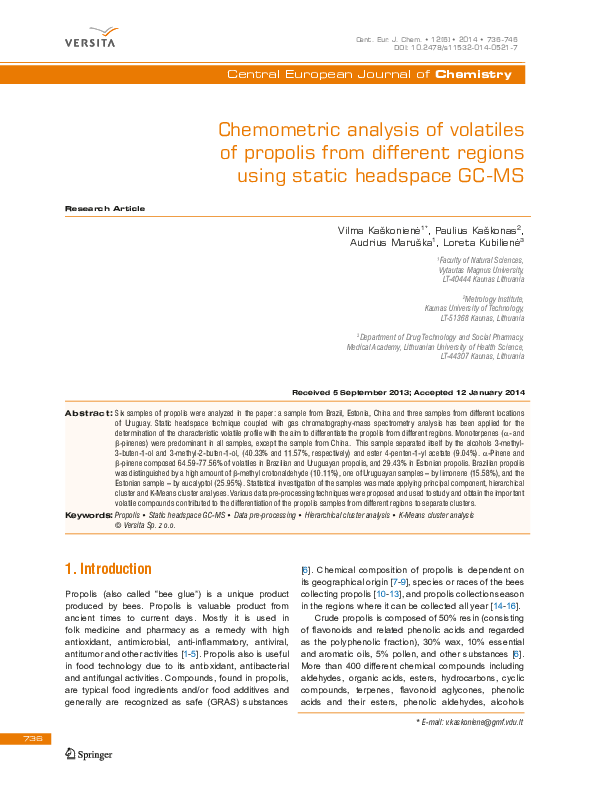 (PDF) Chemometric analysis of volatiles of propolis from different ...
