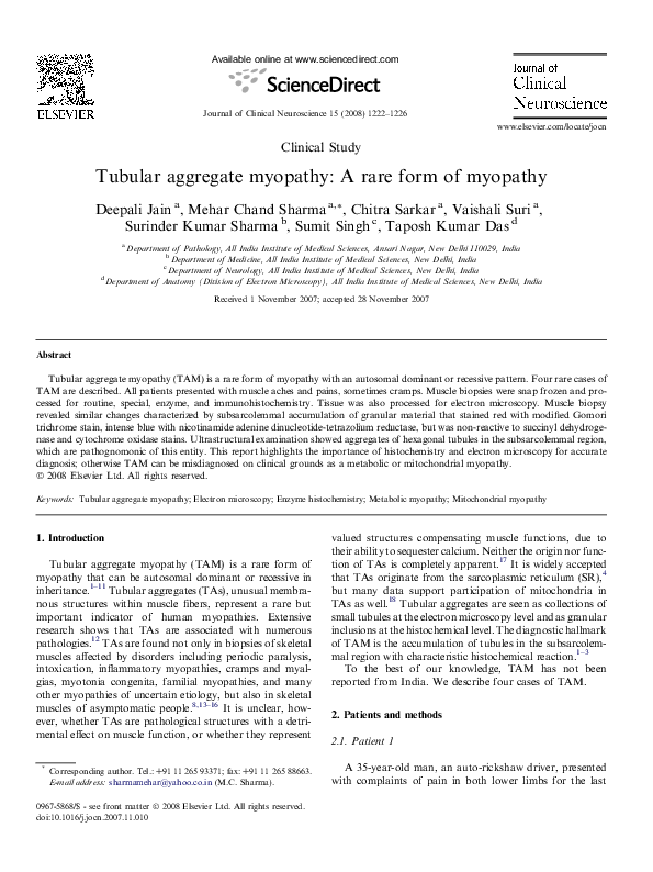 (PDF) Tubular aggregate myopathy: A rare form of myopathy