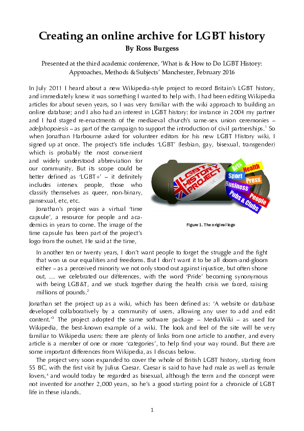 First page of “Creating an online archive for LGBT history”