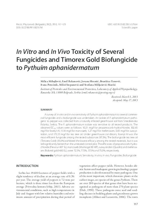 (PDF) In vitro and in vivo toxicity of several fungicides and Timorex ...
