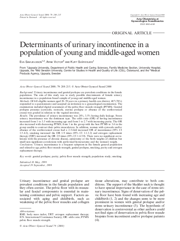 (PDF) Determinants of urinary incontinence in a population of young and ...