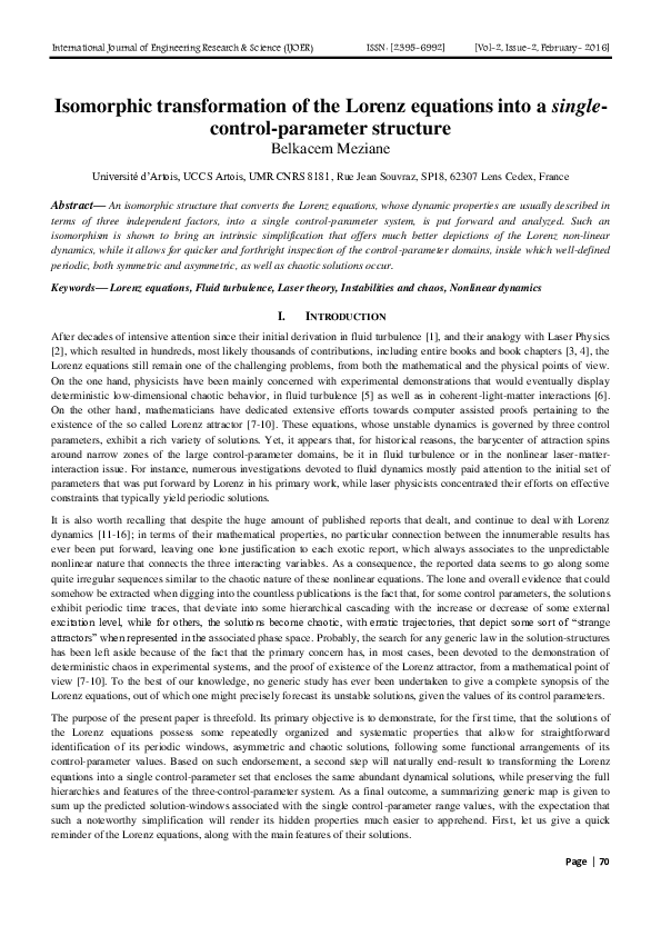 (PDF) Isomorphic transformation of the Lorenz equations into a single ...