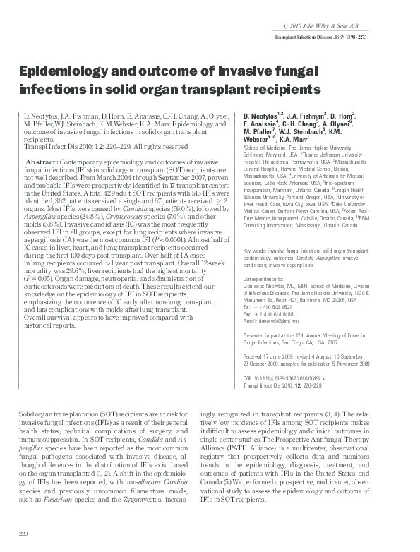 (PDF) Epidemiology and outcome of invasive fungal infections in solid ...