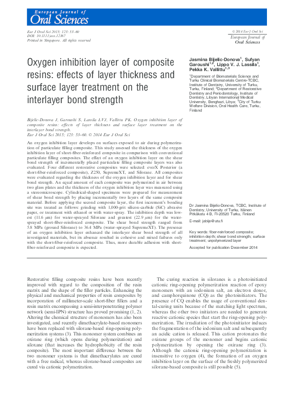 (PDF) Oxygen inhibition layer of composite resins effects of layer
