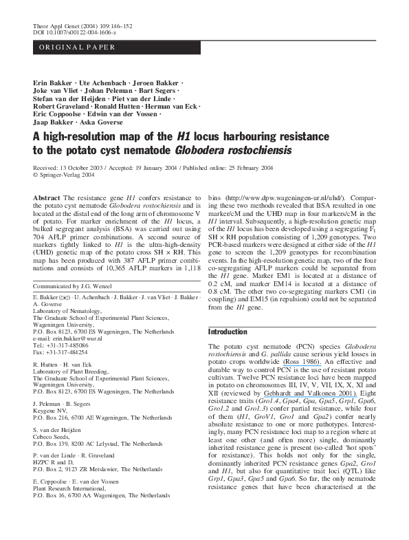 (PDF) A high-resolution map of the H1 locus harbouring resistance to ...