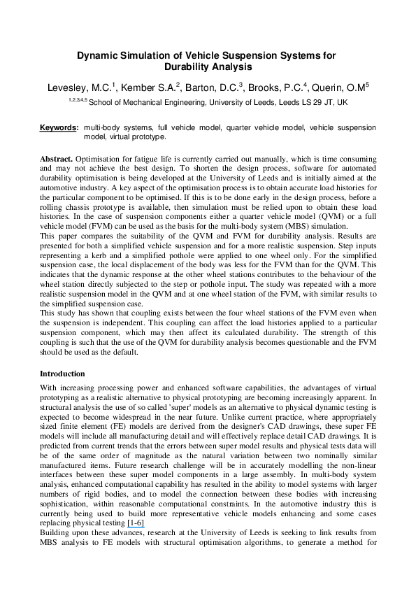 (PDF) Dynamic Simulation of Vehicle Suspension Systems for Durability