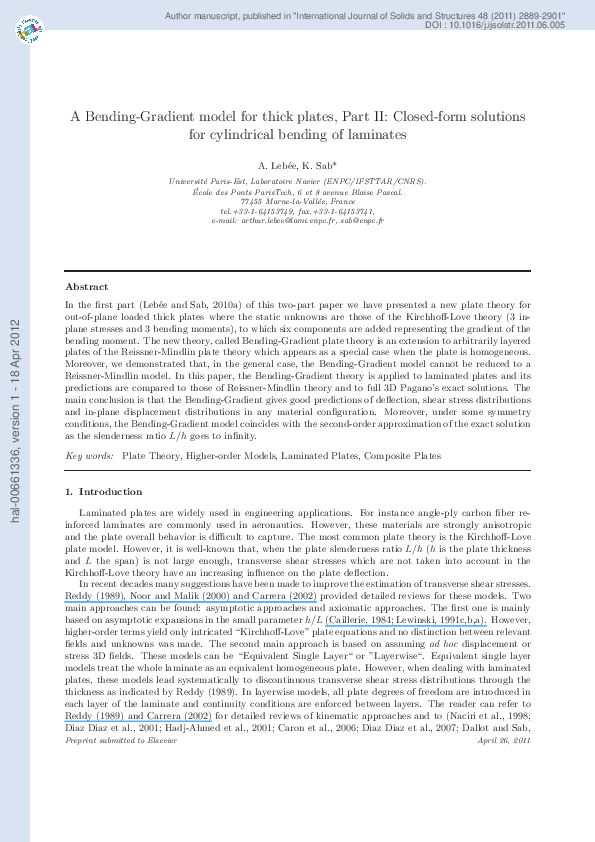 (PDF) A BendingGradient model for thick plates, Part II Closedform