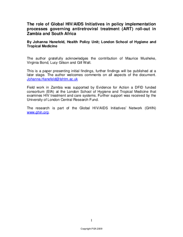 (PDF) The role of Global HIV/AIDS Initiatives in policy implementation ...