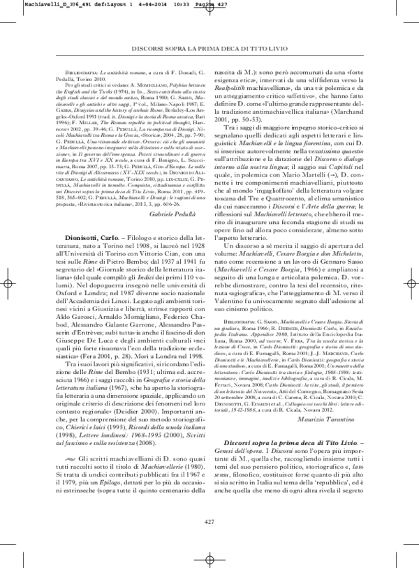 (PDF) Carlo Dionisotti, in Enciclopedia Machiavelliana Maurizio