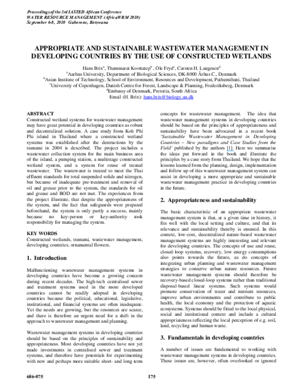 (PDF) Appropriate and Sustainable Wastewater Management in Developing ...