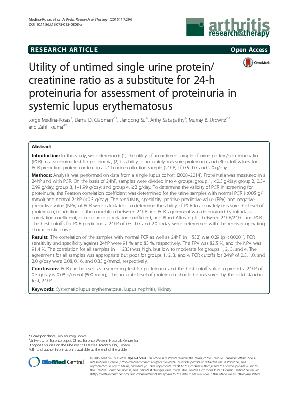 (PDF) Utility of untimed single urine protein/creatinine ratio as a