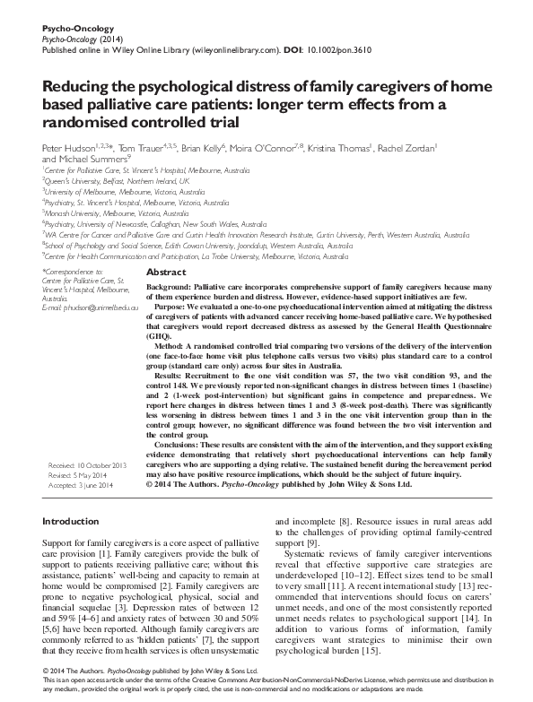 (PDF) Reducing the psychological distress of family caregivers of home ...