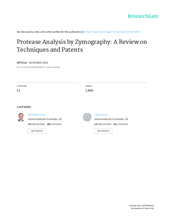 (PDF) Protease Analysis by Zymography: A Review on Techniques and ...