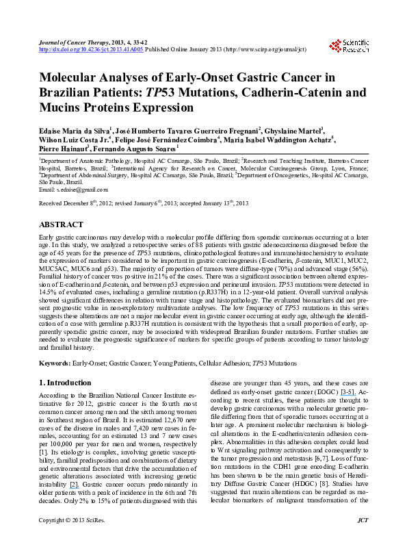 (PDF) Molecular Analyses of Early-Onset Gastric Cancer in Brazilian ...