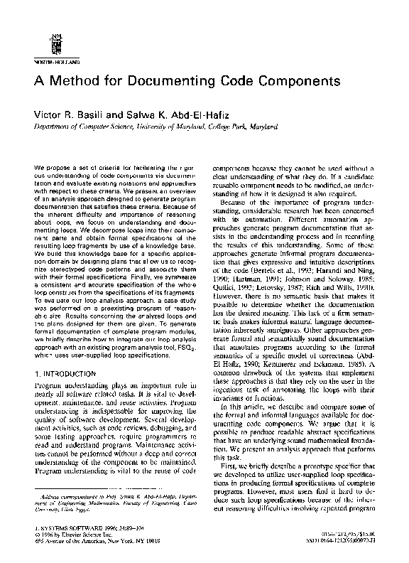 (PDF) A method for documenting code components