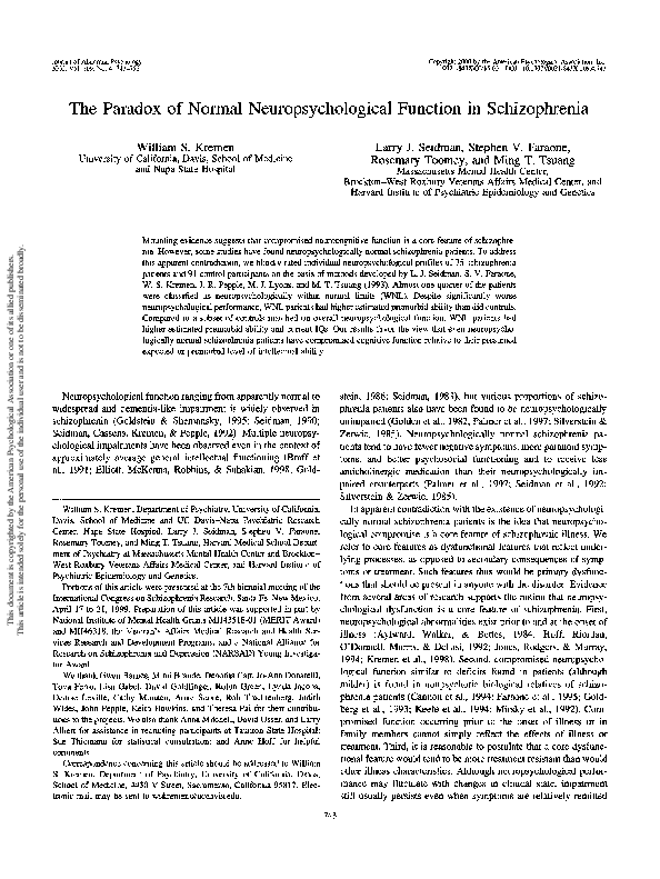 Neuropsychological profile of schizophrenia picture
