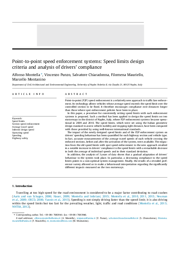 (PDF) Pointtopoint speed enforcement systems Speed limits design