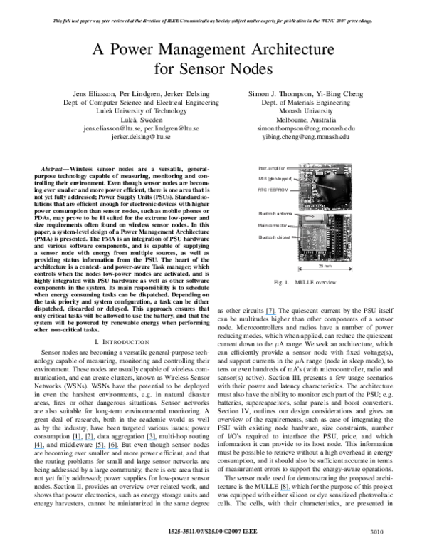 (PDF) A Power Management Architecture for Sensor Nodes