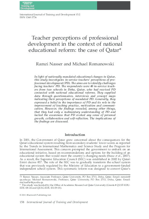 (PDF) Teacher perceptions of professional development in the context of ...