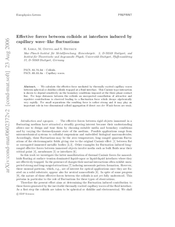 Pdf Effective Forces Between Colloids At Interfaces Induced By
