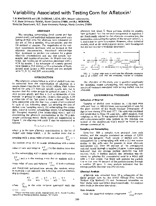 (PDF) Variability associated with testing corn for aflatoxin