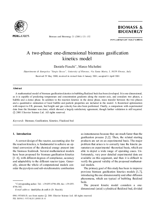 (PDF) A two-phase one-dimensional biomass gasification kinetics model