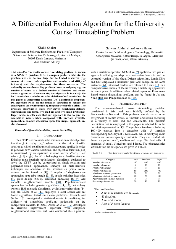 (PDF) A Differential Evolution Algorithm for the University course ...