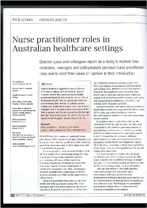 (PDF) Nurse practitioner roles in Australian healthcare settings