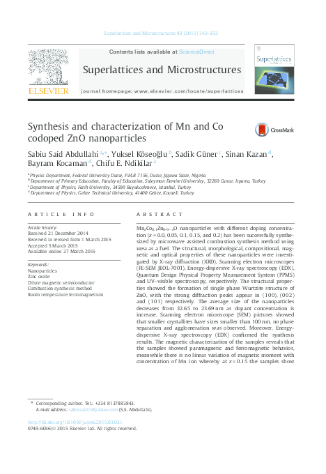 (PDF) Synthesis and characterization of Mn and Co codoped ZnO nanoparticles
