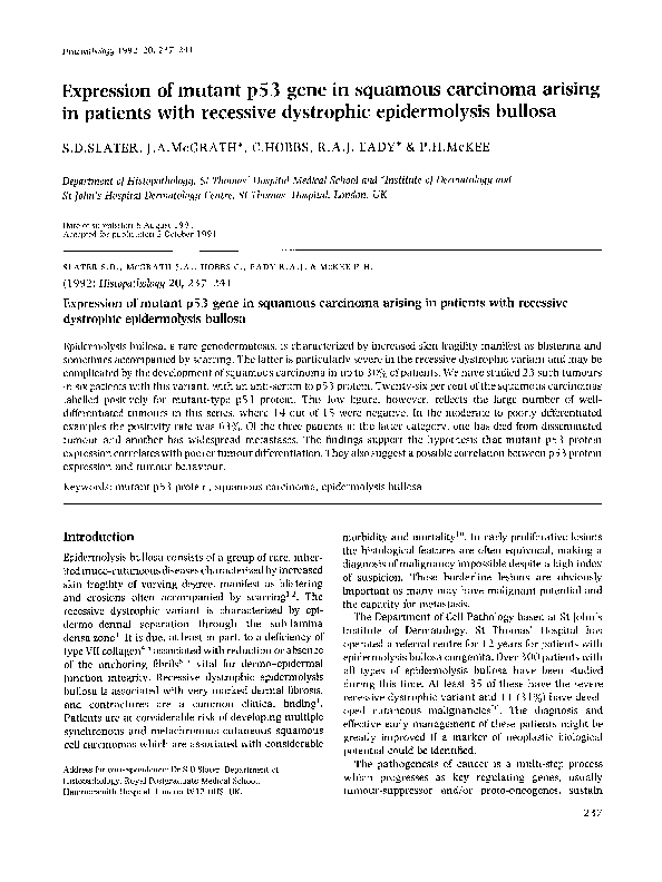 (PDF) Expression of mutant p53 gene in squamous carcinoma arising in ...