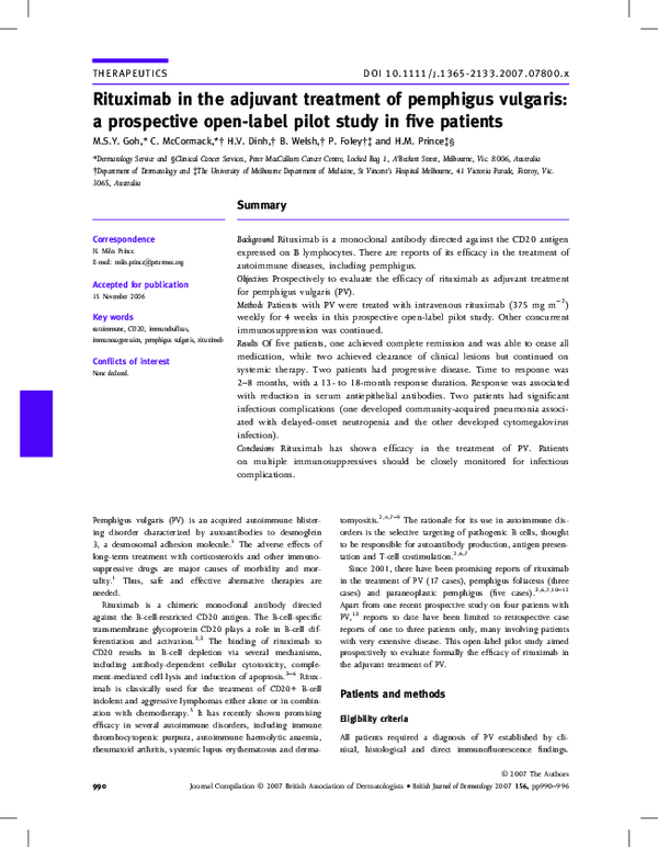 (PDF) Rituximab in the adjuvant treatment of pemphigus vulgaris: a ...