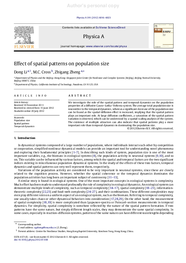 (PDF) Effect of spatial patterns on population size