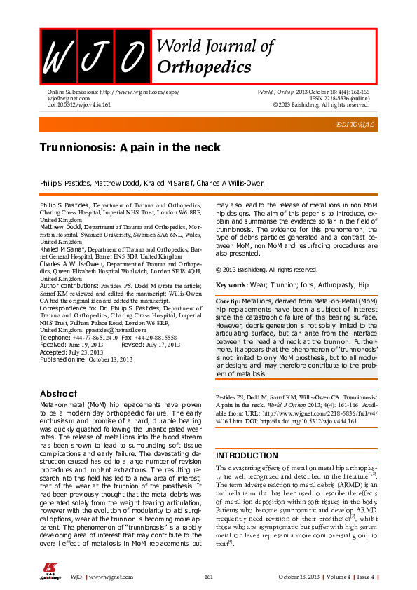 (PDF) Trunnionosis A pain in the neck Charles WillisOwen Academia.edu
