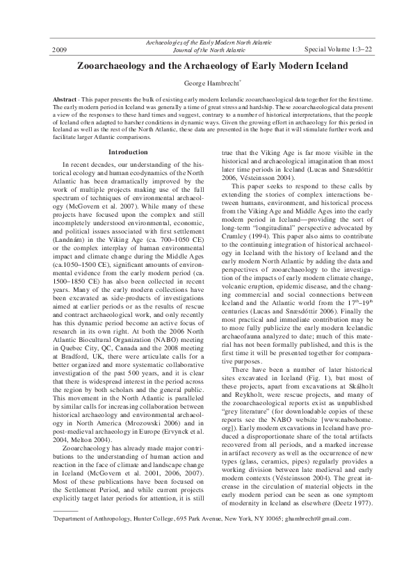 Zooarchaeology and the Archaeology of Early Modern Iceland