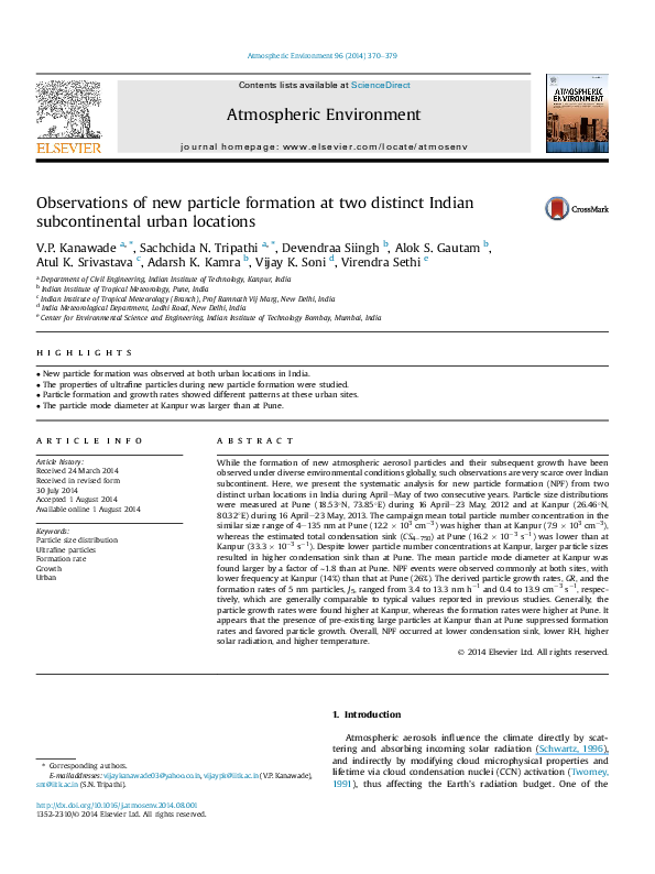 (PDF) Observations of new particle formation at two distinct Indian ...